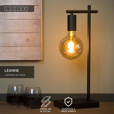 Lucide LEANNE - Lámpara de mesa - 1xE27 - Negro